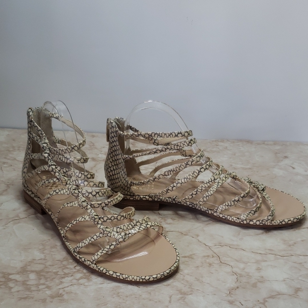 Vince Camuto Neutral Snake-Print Strappy Gladiator Sandals - Women